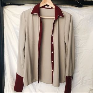 Gray and red boxy blouse